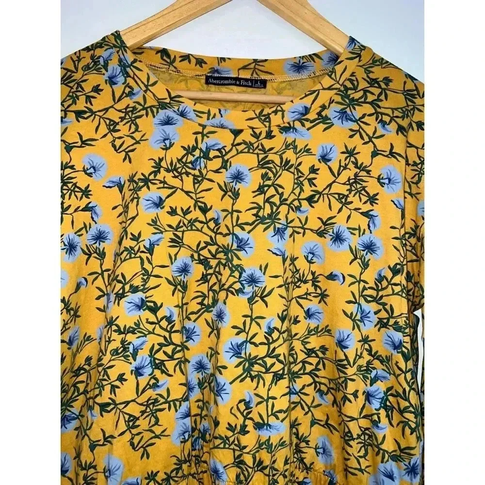 Abercrombie & Fitch sz LARGE yellow floral crop top long sleeve shirt NWT - Picture 3 of 6